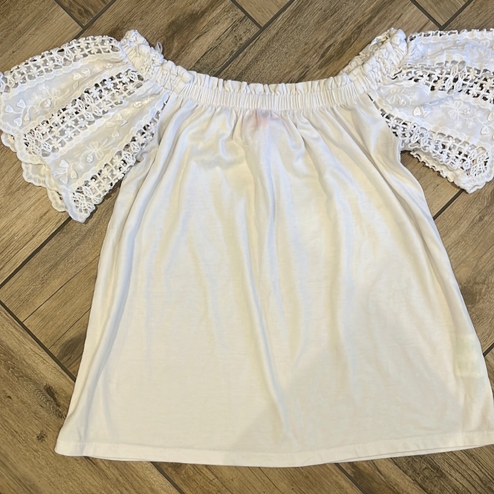 Off shoulder embellished sleeve top